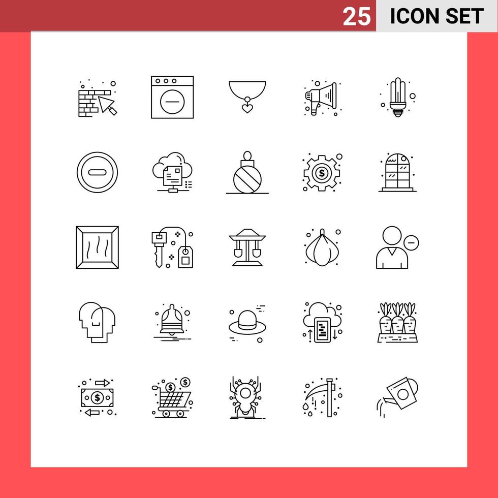 25 Thematic Vector Lines and Editable Symbols of interface saver heart energy speaker Editable Vector Design Elements