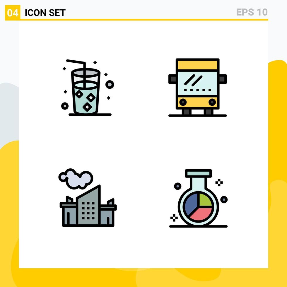 Set of 4 Modern UI Icons Symbols Signs for beach pollution bus factory market Editable Vector Design Elements