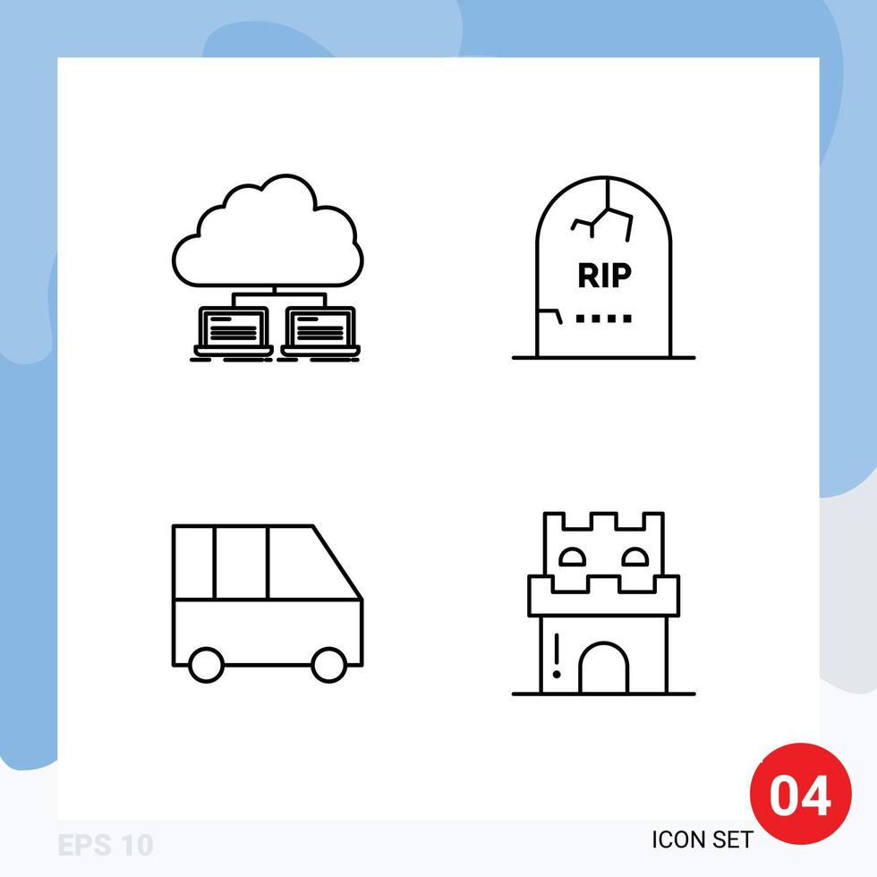 Set of 4 Modern UI Icons Symbols Signs for cloud halloween internet grave family van Editable Vector Design Elements