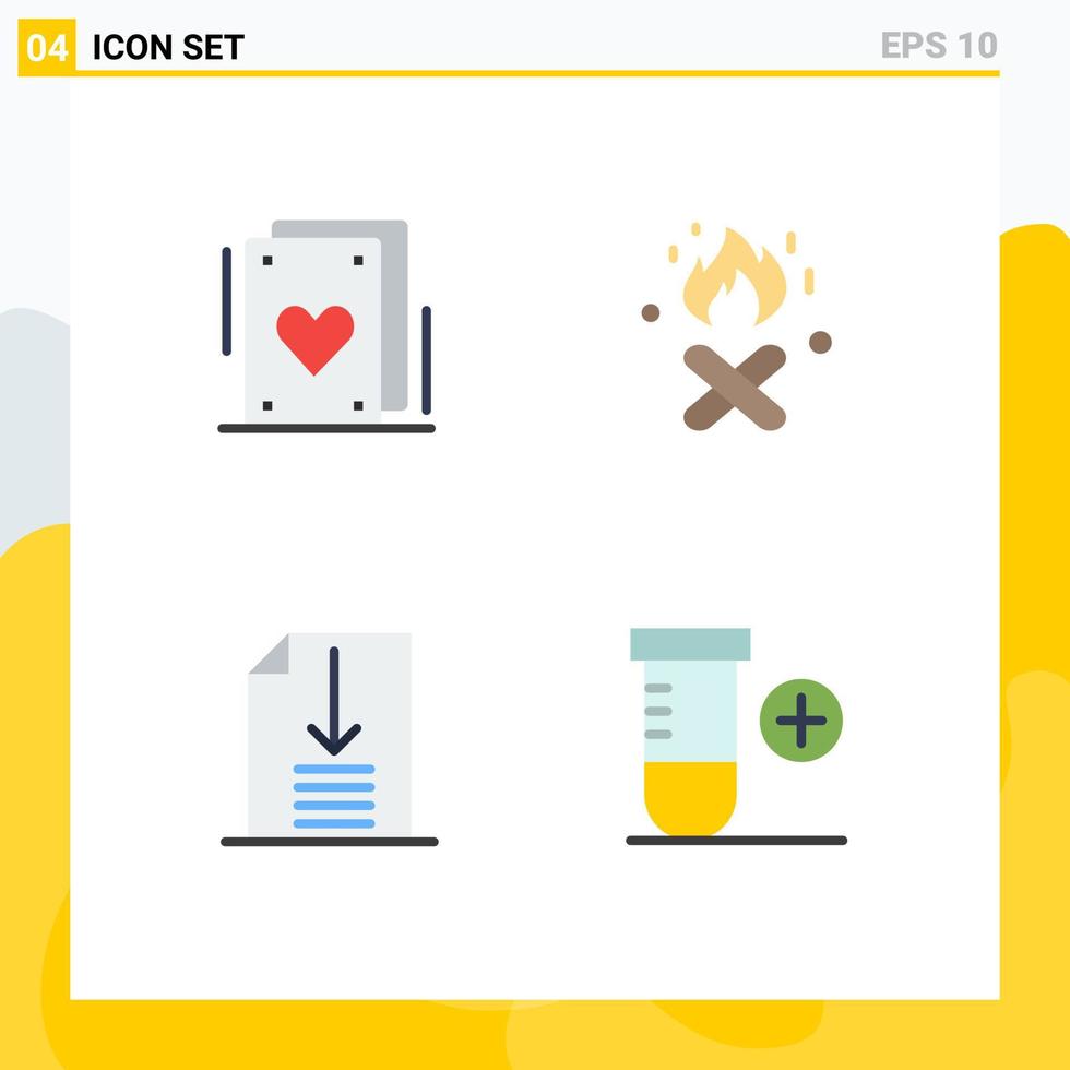 4 Creative Icons Modern Signs and Symbols of cards add fire down space Editable Vector Design Elements