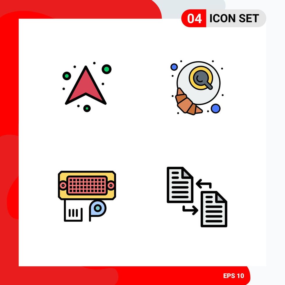 Group of 4 Filledline Flat Colors Signs and Symbols for arrow connection direction croissant input Editable Vector Design Elements