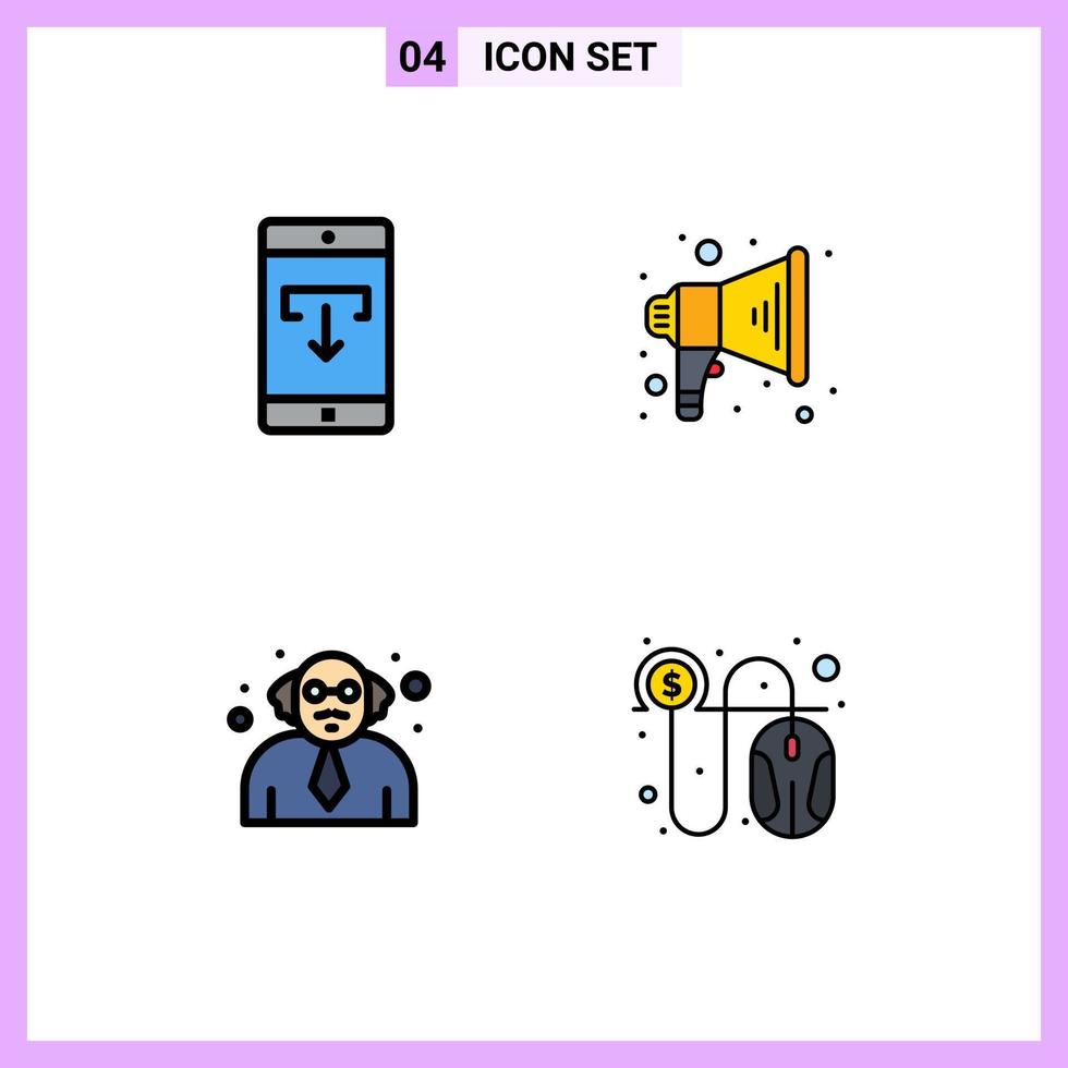 Universal Icon Symbols Group of 4 Modern Filledline Flat Colors of application teacher mobile megaphone click Editable Vector Design Elements