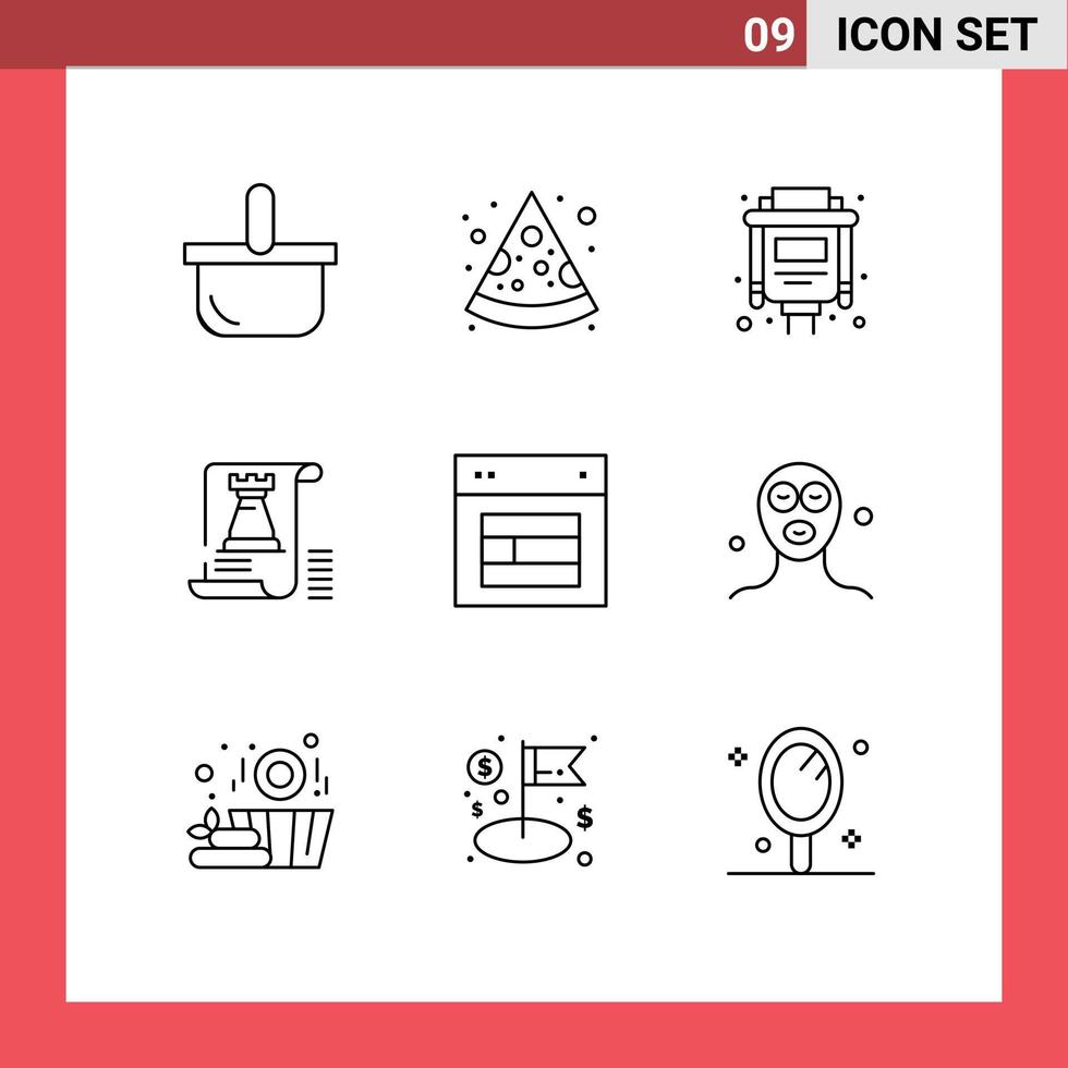 Pack of 9 creative Outlines of site design port fort tower Editable Vector Design Elements