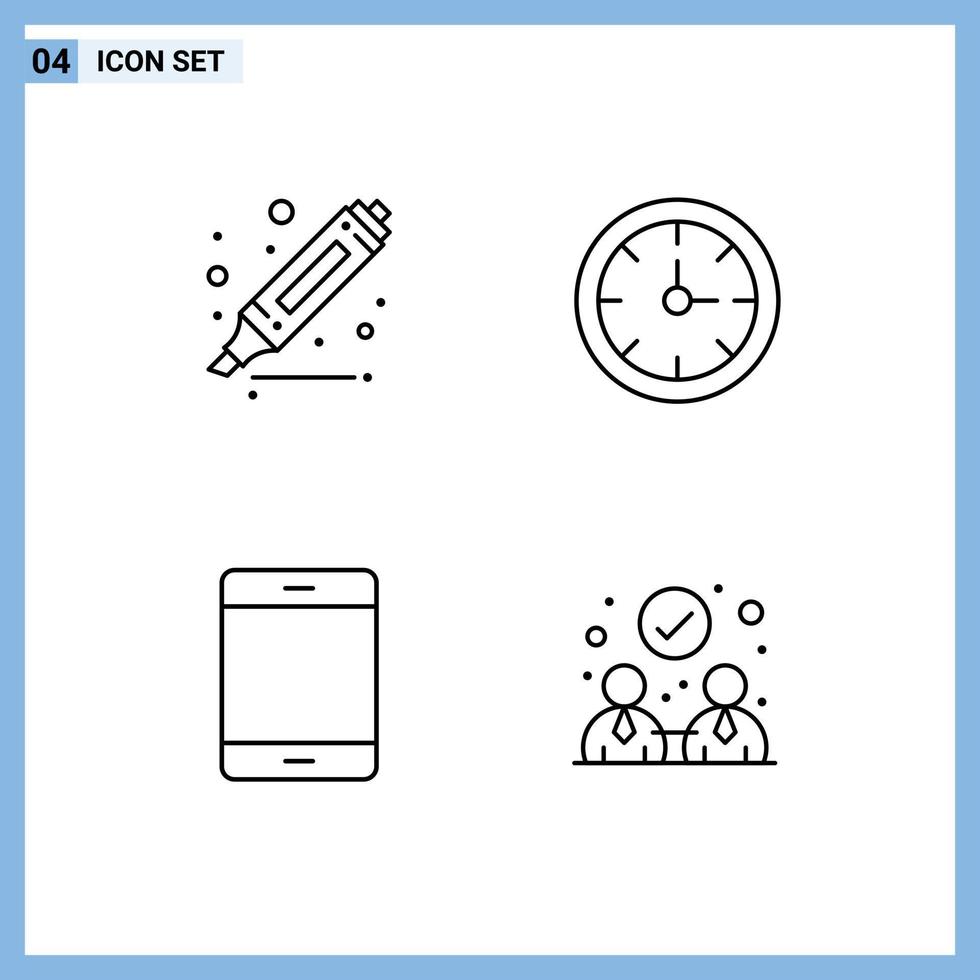 Set of 4 Modern UI Icons Symbols Signs for drawing gadget alarm time ipad Editable Vector Design Elements