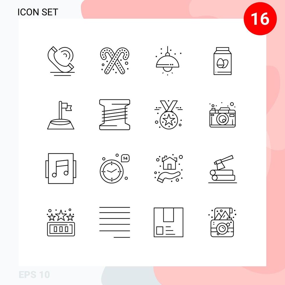 16 User Interface Outline Pack of modern Signs and Symbols of flag holiday home easter egg Editable Vector Design Elements