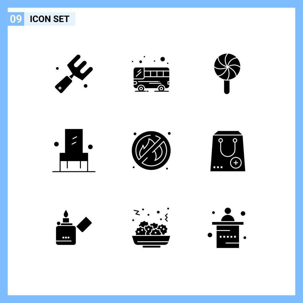 Set of 9 Modern UI Icons Symbols Signs for place fire festival seat furniture Editable Vector Design Elements