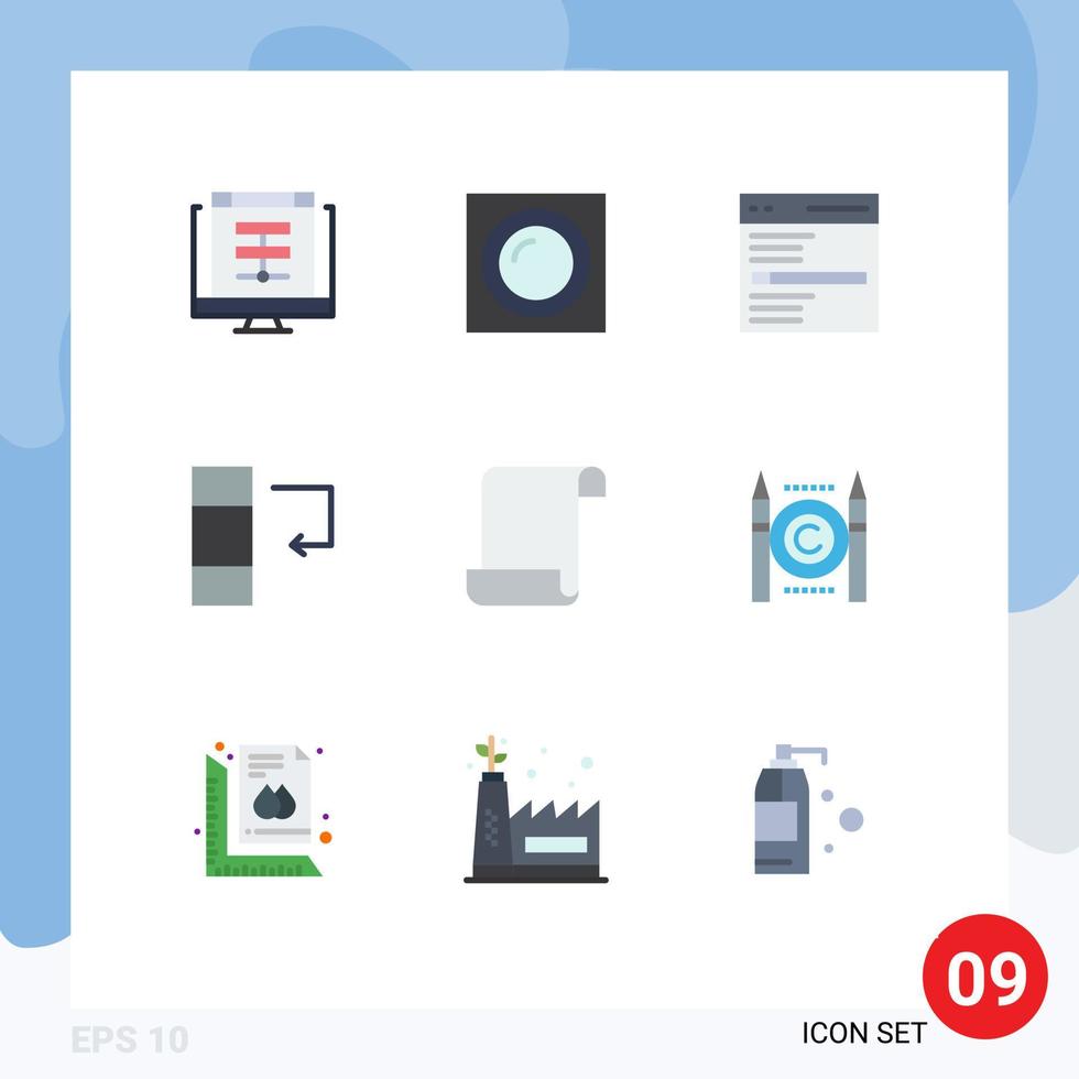 Set of 9 Commercial Flat Colors pack for document data recessed column search Editable Vector Design Elements