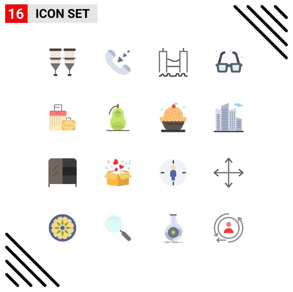 Set of 16 Modern UI Icons Symbols Signs for romance fountain phone glasses industrial Editable Pack of Creative Vector Design Elements