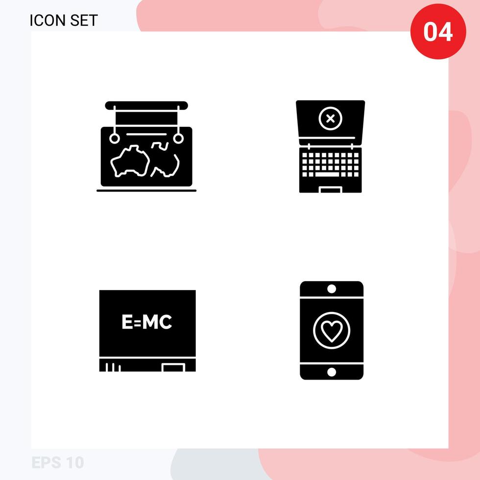 4 Universal Solid Glyphs Set for Web and Mobile Applications frame education guide computing mobile Editable Vector Design Elements