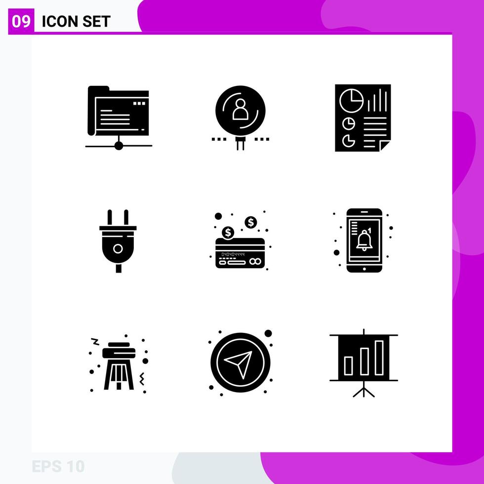 Set of 9 Modern UI Icons Symbols Signs for power plug plug recruitment electric page Editable Vector Design Elements