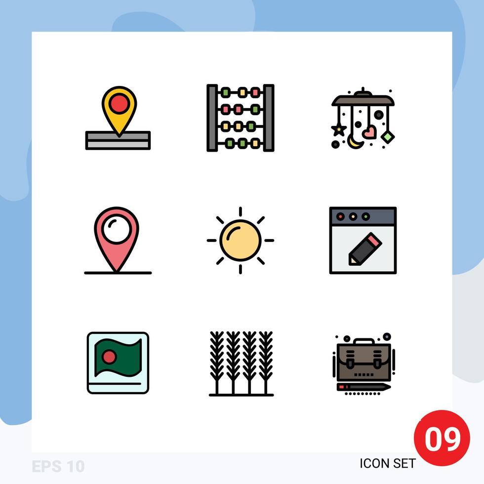 9 Filledline Flat Color concept for Websites Mobile and Apps edit sun sleep rise pad lock Editable Vector Design Elements