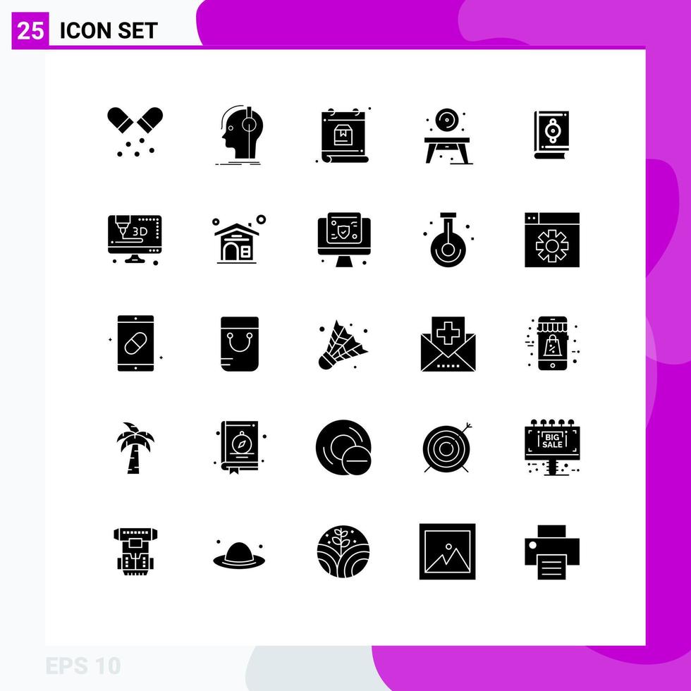 Solid Glyph Pack of 25 Universal Symbols of islam table sound living package Editable Vector Design Elements