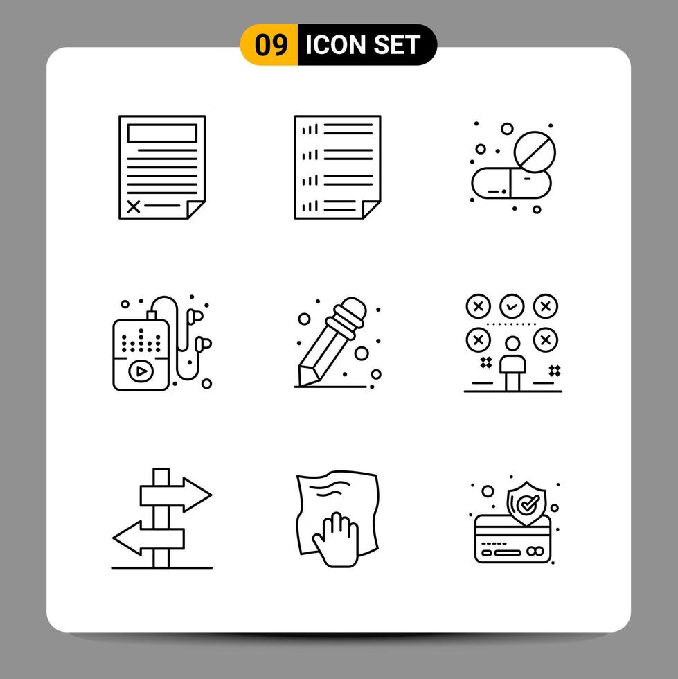 9 Black Icon Pack Outline Symbols Signs for Responsive designs on white background 9 Icons Set vector