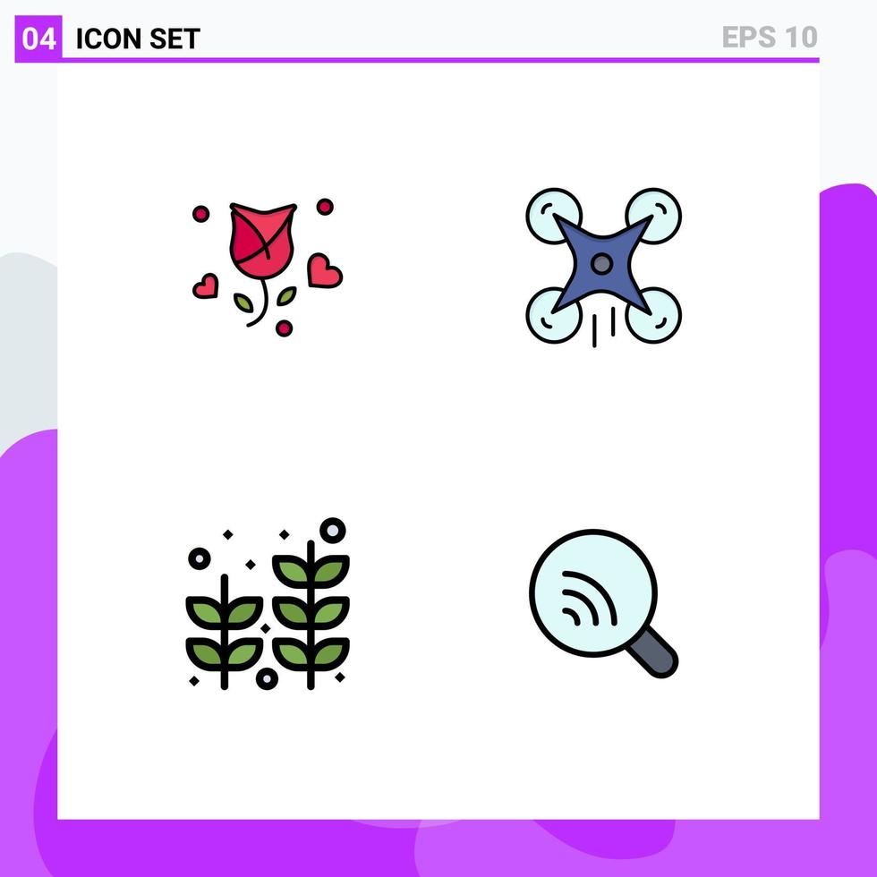 Universal Icon Symbols Group of 4 Modern Filledline Flat Colors of rose beach propose drone plant Editable Vector Design Elements