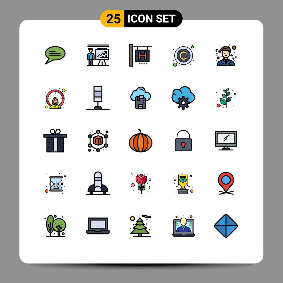 Set of 25 Modern UI Icons Symbols Signs for school right hotel sign license copyright Editable Vector Design Elements