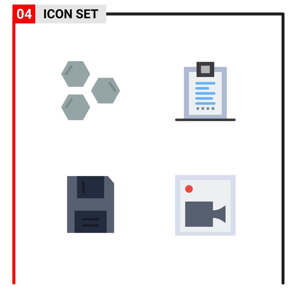 conjunto de iconos planos de interfaz móvil de 4 pictogramas de elementos de diseño de vector editables de disco de confirmación de forma de desarrollo de células