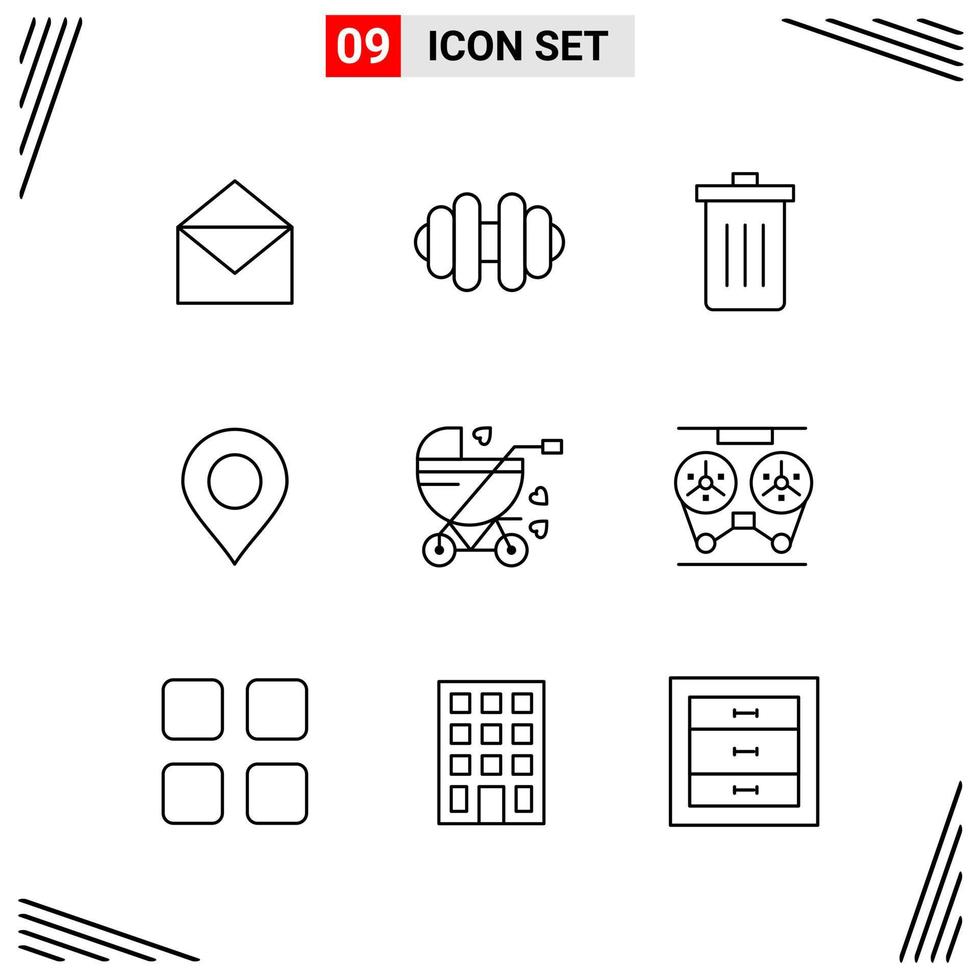 9 Icons Line Style Grid Based Creative Outline Symbols for Website Design Simple Line Icon Signs Isolated on White Background 9 Icon Set vector