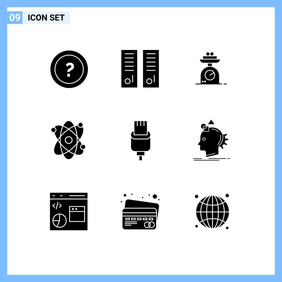 Set of 9 Modern UI Icons Symbols Signs for cable energy school atom weighing Editable Vector Design Elements