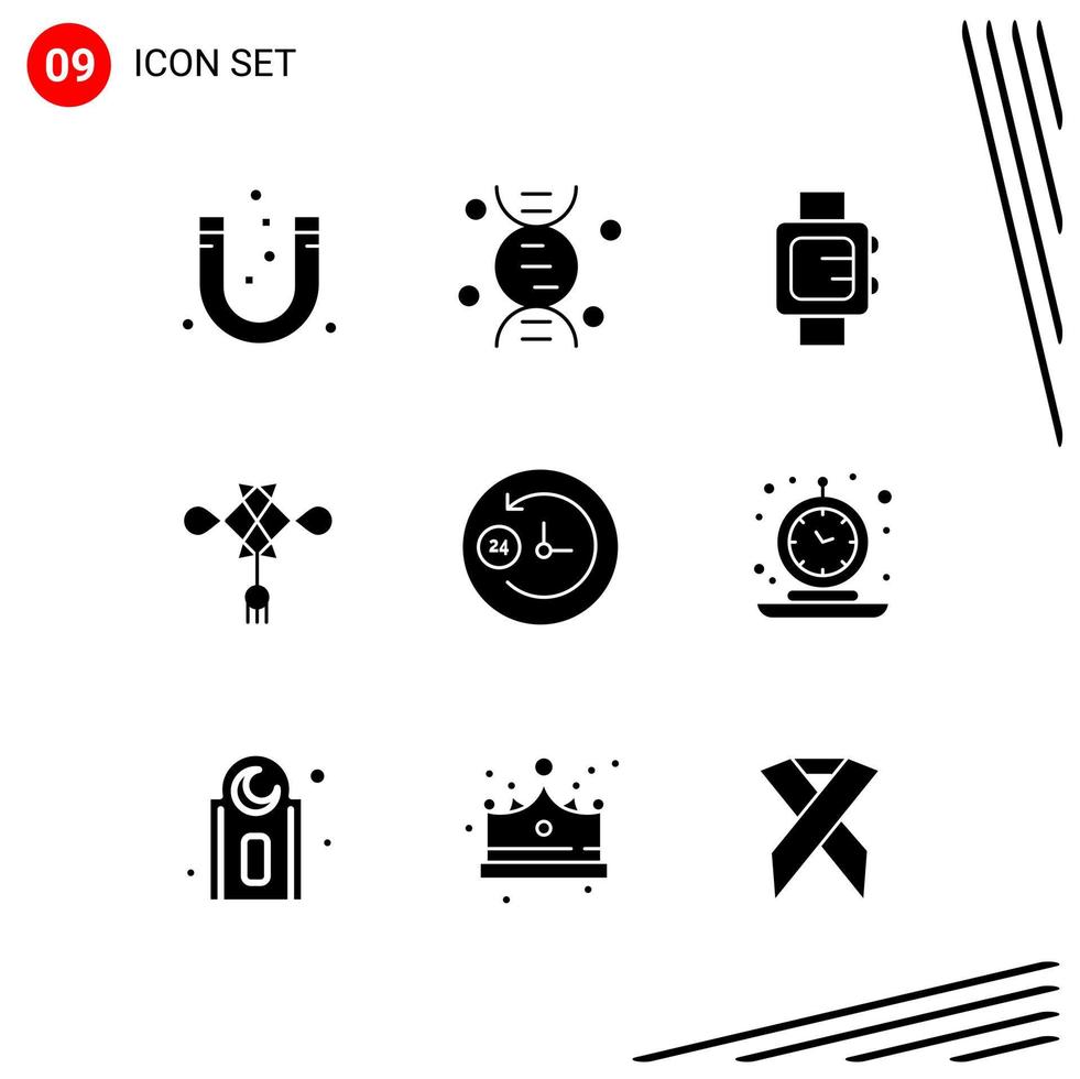 Collection of 9 Vector Icons in solid style Pixle Perfect Glyph Symbols for Web and Mobile Solid Icon Signs on White Background 9 Icons