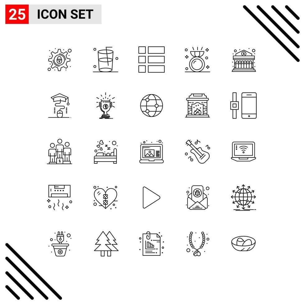 grupo universal de símbolos de icono de 25 líneas modernas de elementos de diseño vectorial editables de compromiso de marco de banco de finanzas vector
