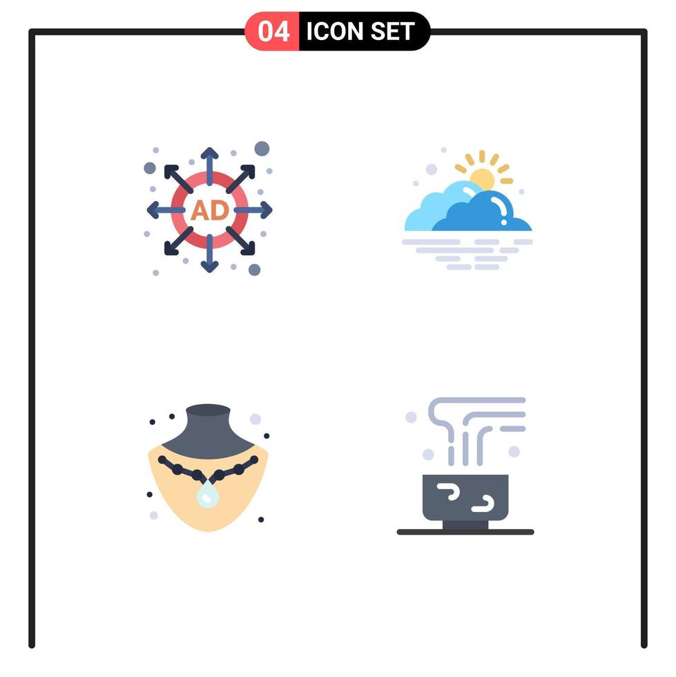 4 Flat Icon concept for Websites Mobile and Apps ad jewelry cloud sun coffee Editable Vector Design Elements