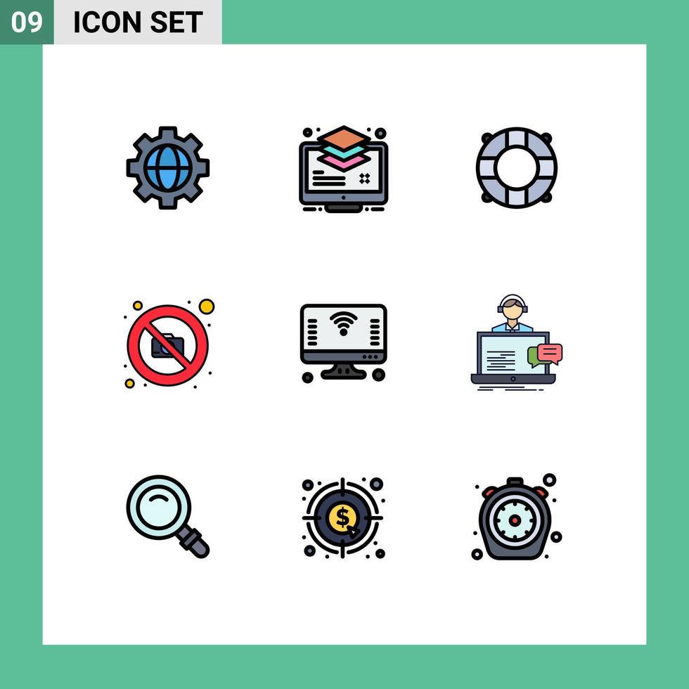 Modern Set of 9 Filledline Flat Colors and symbols such as iot computer beach photography image Editable Vector Design Elements