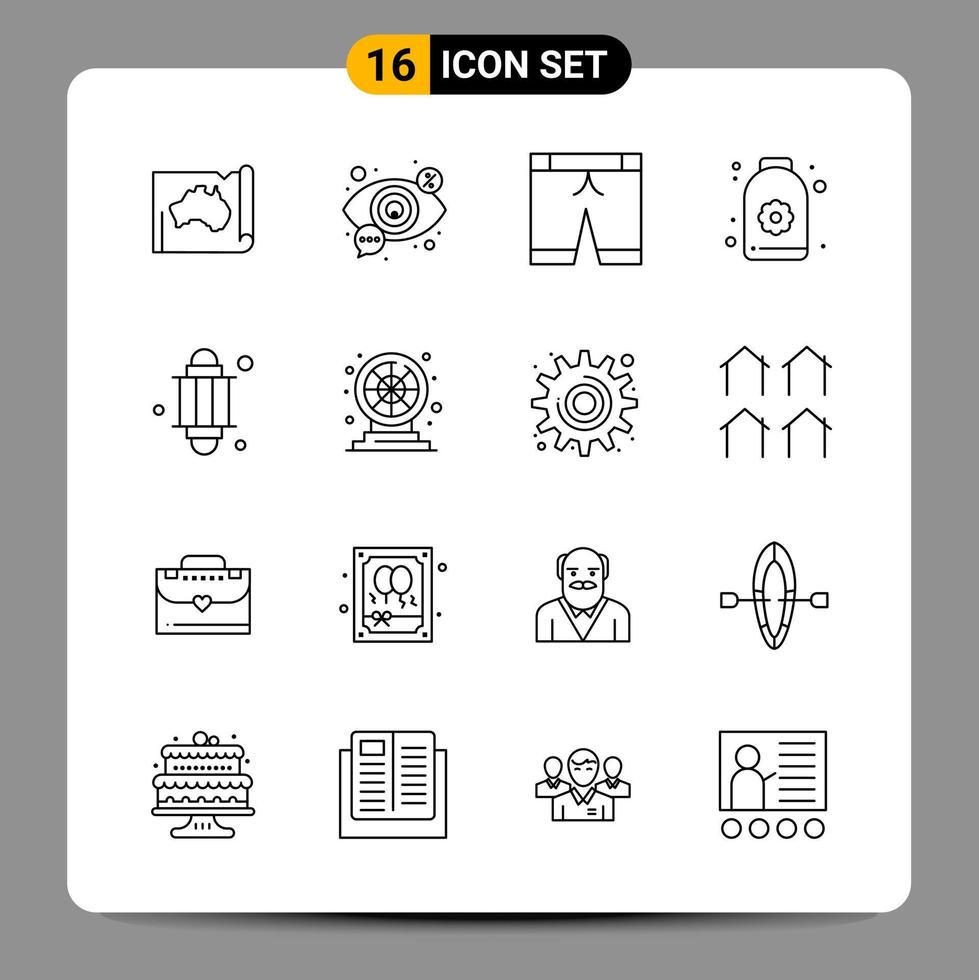 16 Black Icon Pack Outline Symbols Signs for Responsive designs on white background 16 Icons Set vector