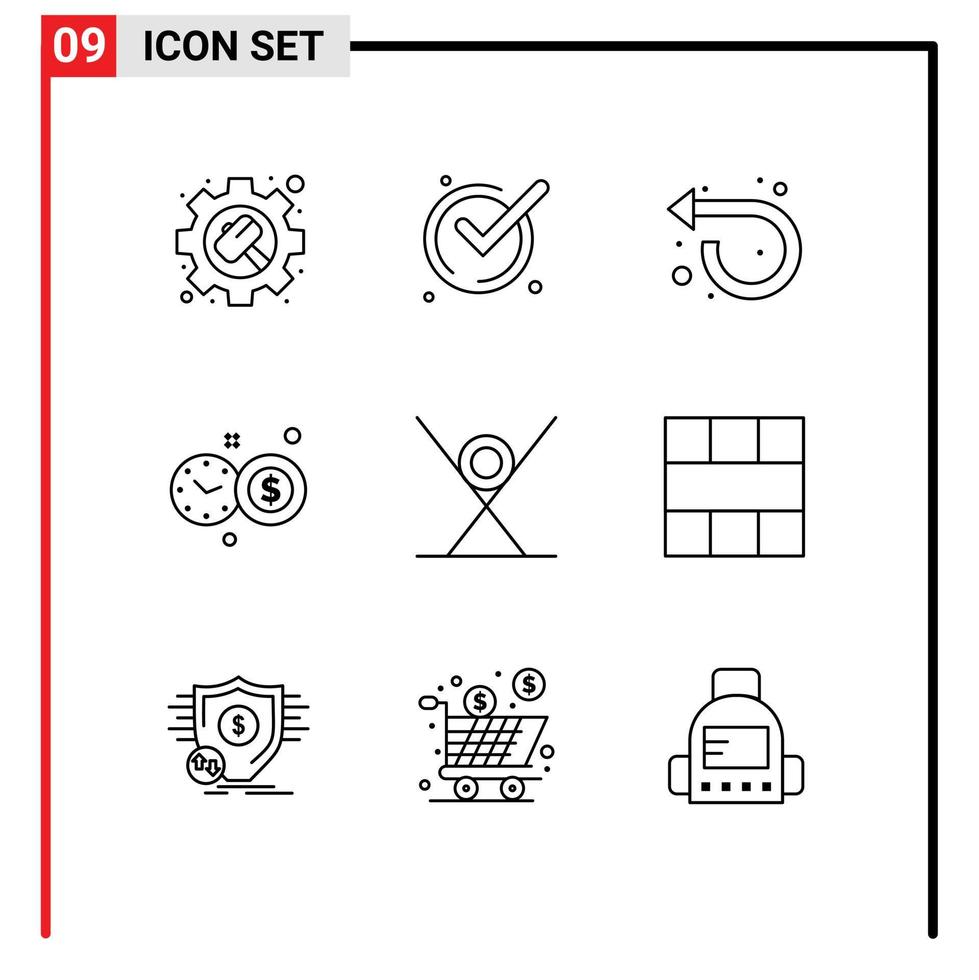 9 Universal Outline Signs Symbols of food drink arrow speedometer clock Editable Vector Design Elements