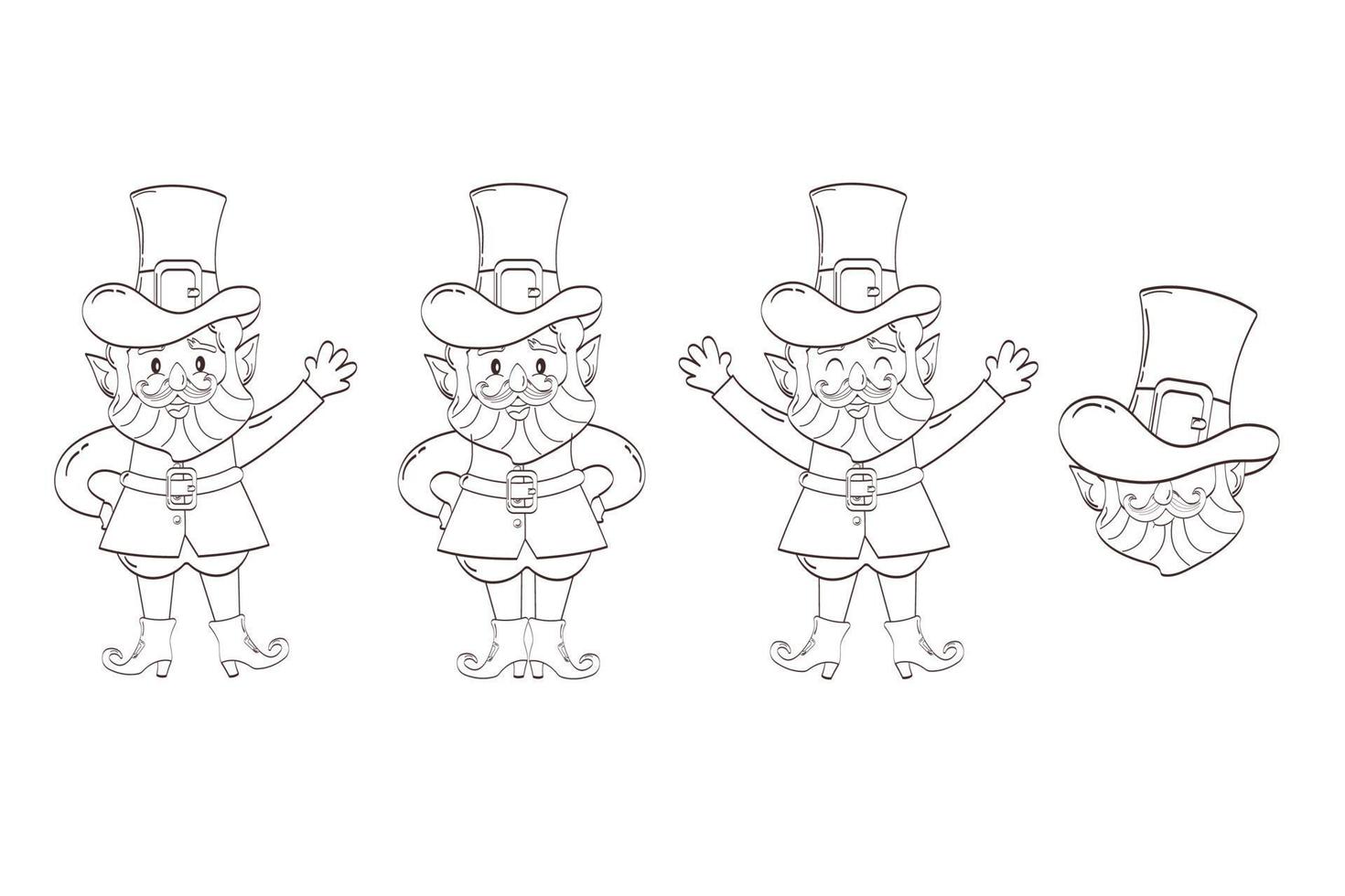 Leprechaun cartoon character set outline. Happy St. Patrick's Day. Illustration of a leprechaun vector