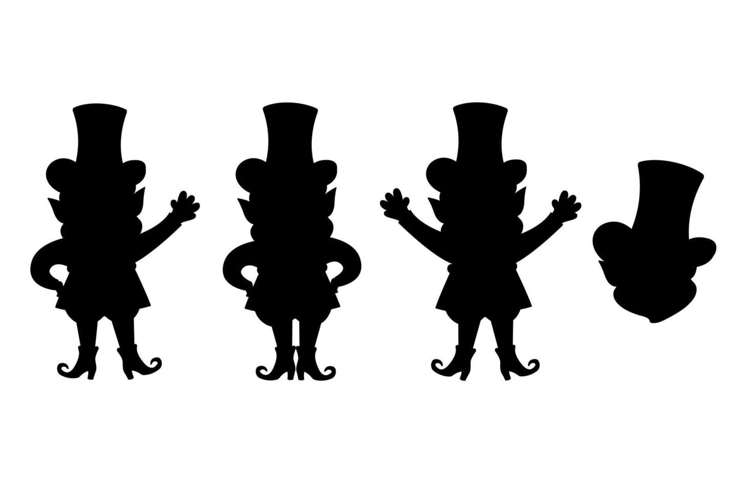 conjunto de siluetas de personajes de dibujos animados de leprechaun. feliz st. día de San Patricio. ilustración de un duende vector