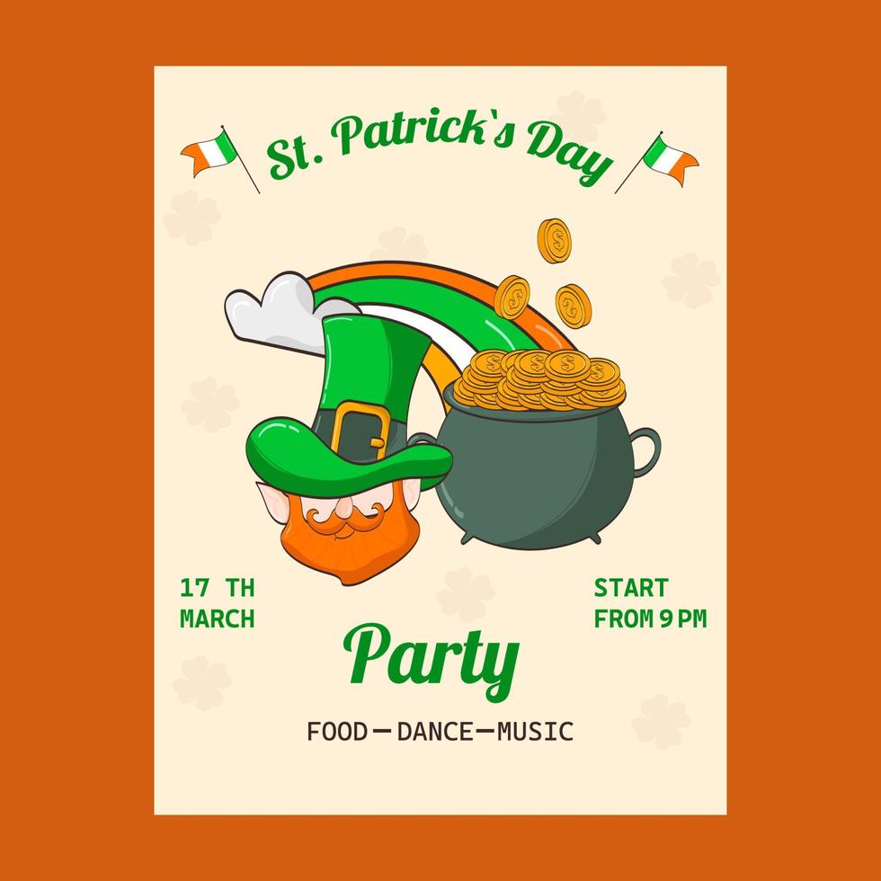 Poster, flyer, invitation to a St. Patrick's Day party. Leprechaun, rainbow, pot of gold vector