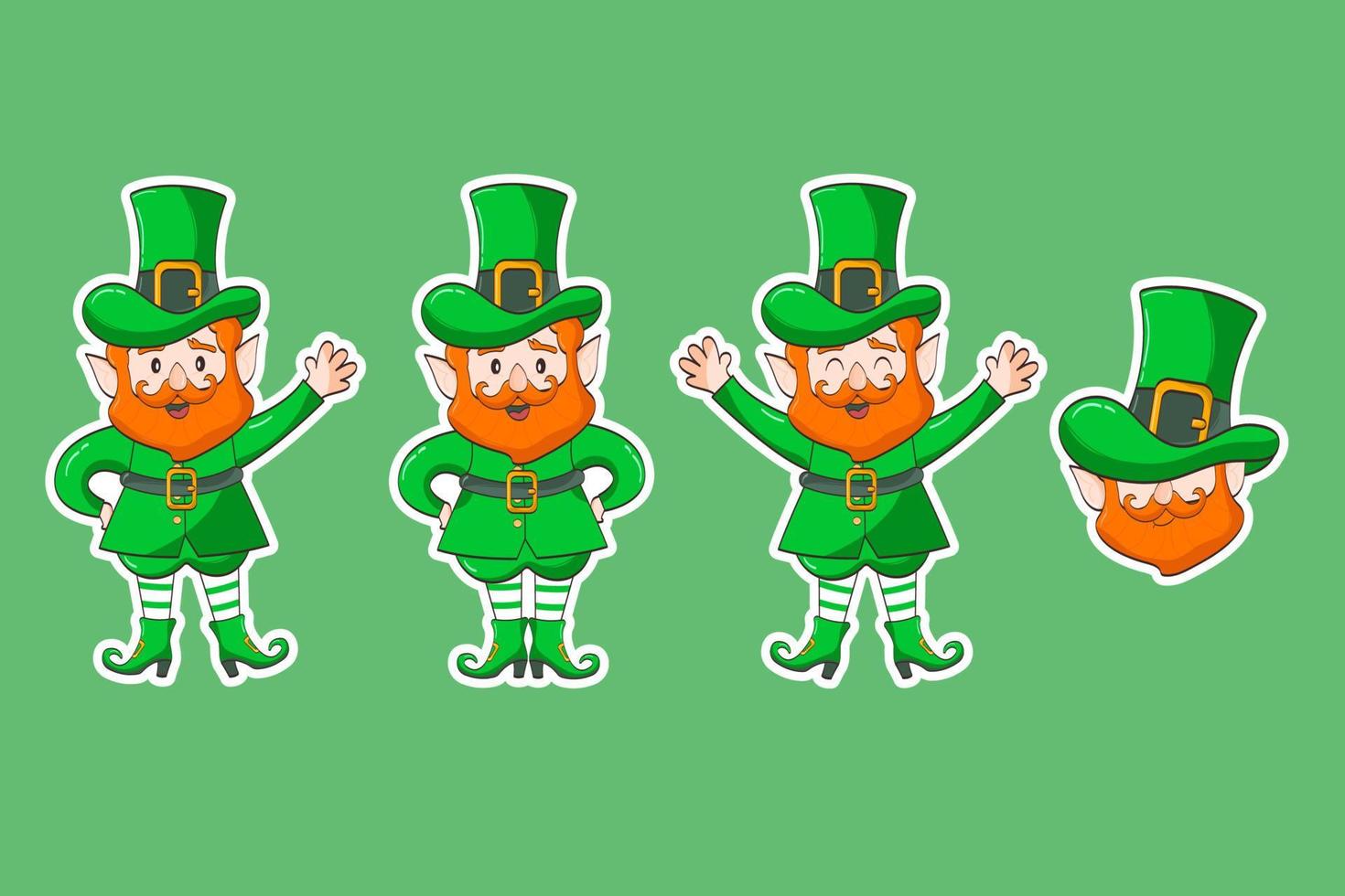 juego de pegatinas de personaje de dibujos animados de duende. feliz st. día de San Patricio. ilustración de un duende vector