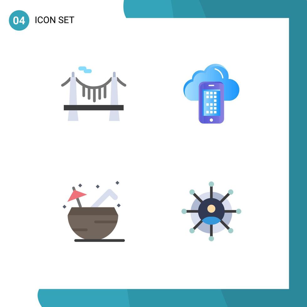 Pack of 4 Modern Flat Icons Signs and Symbols for Web Print Media such as bridge coconut road mobile summer Editable Vector Design Elements