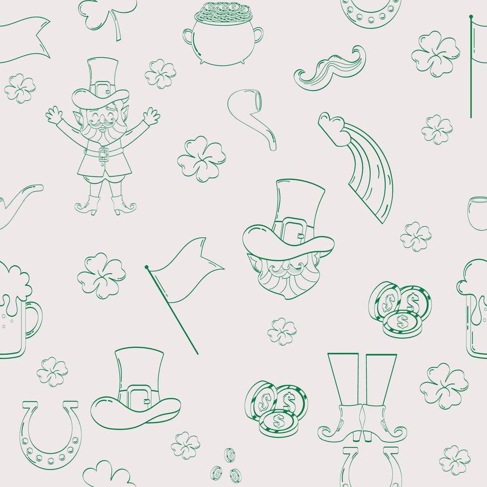 Seamless pattern set outline green for st patrick's day vector