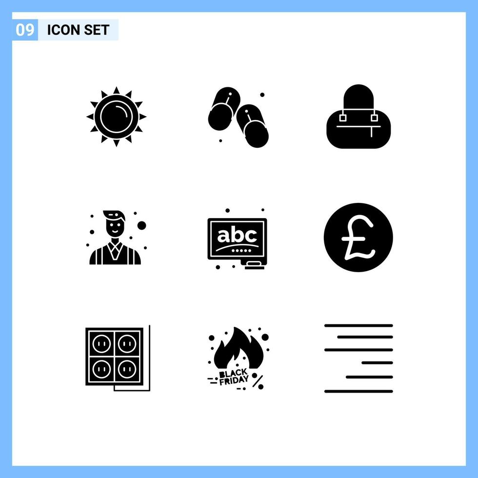 9 Thematic Vector Solid Glyphs and Editable Symbols of learn board bag abc entrepreneur Editable Vector Design Elements