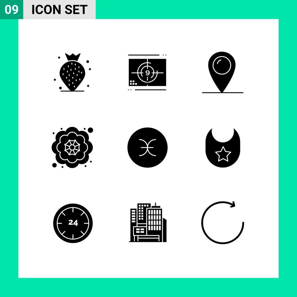 User Interface Pack of 9 Basic Solid Glyphs of symbolism pisces holiday pretty decorative Editable Vector Design Elements