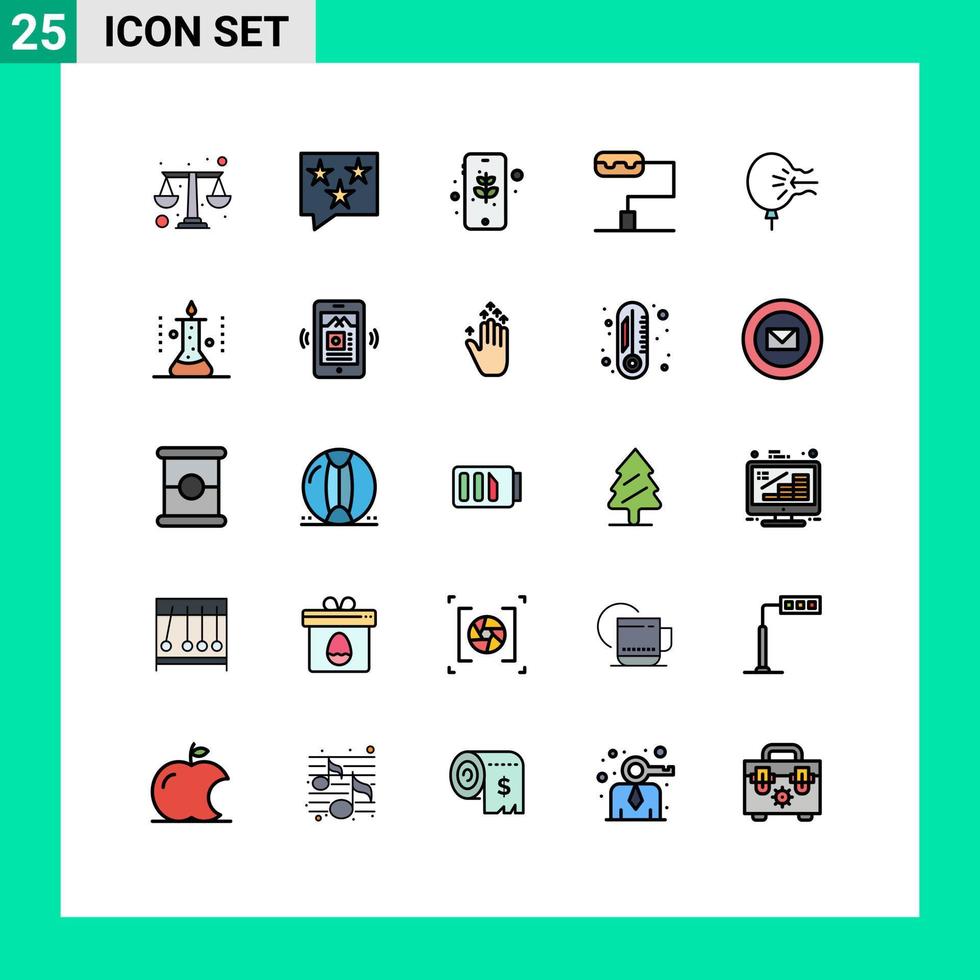 conjunto de 25 iconos de interfaz de usuario modernos signos de símbolos para elementos de diseño de vectores editables móviles de rodillo de pintura de tasa de aire soplado