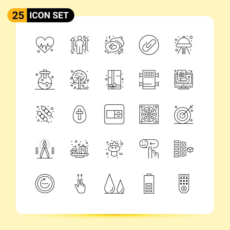 Set of 25 Modern UI Icons Symbols Signs for chemical space love ship clip Editable Vector Design Elements