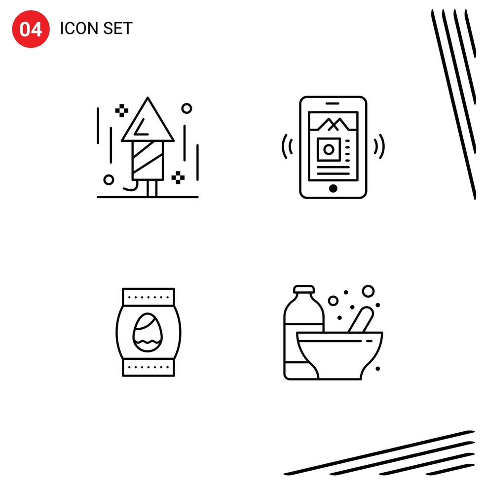 Line Pack of 4 Universal Symbols of celebration easter rocket music bodybuilding Editable Vector Design Elements
