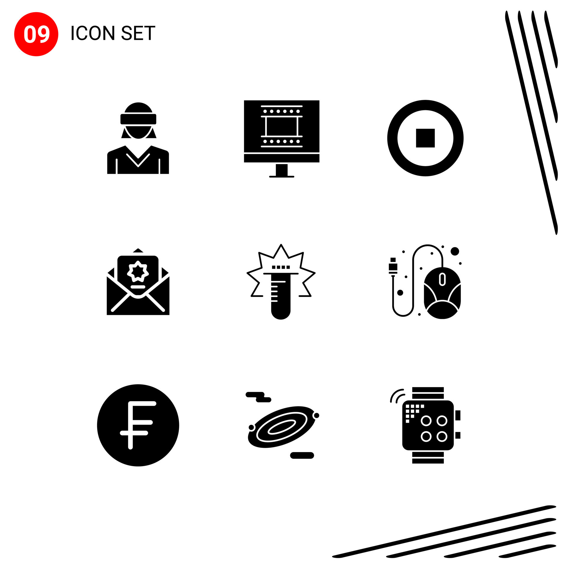 Editable Vector Line Pack of 9 Simple Solid Glyphs of medical tube