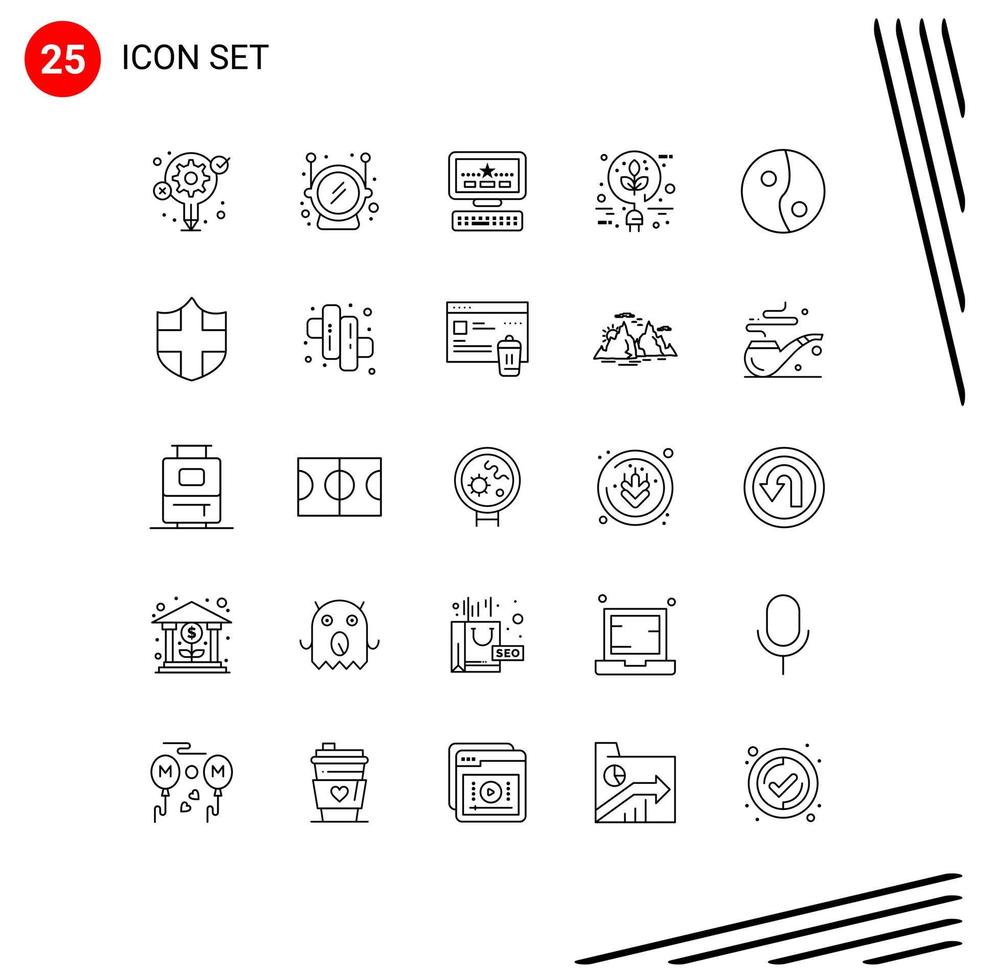 Universal Icon Symbols Group of 25 Modern Lines of security yin star yang energy Editable Vector Design Elements