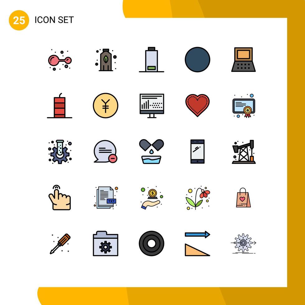 Pictogram Set of 25 Simple Filled line Flat Colors of dynamite bang multimedia hardware laptop Editable Vector Design Elements