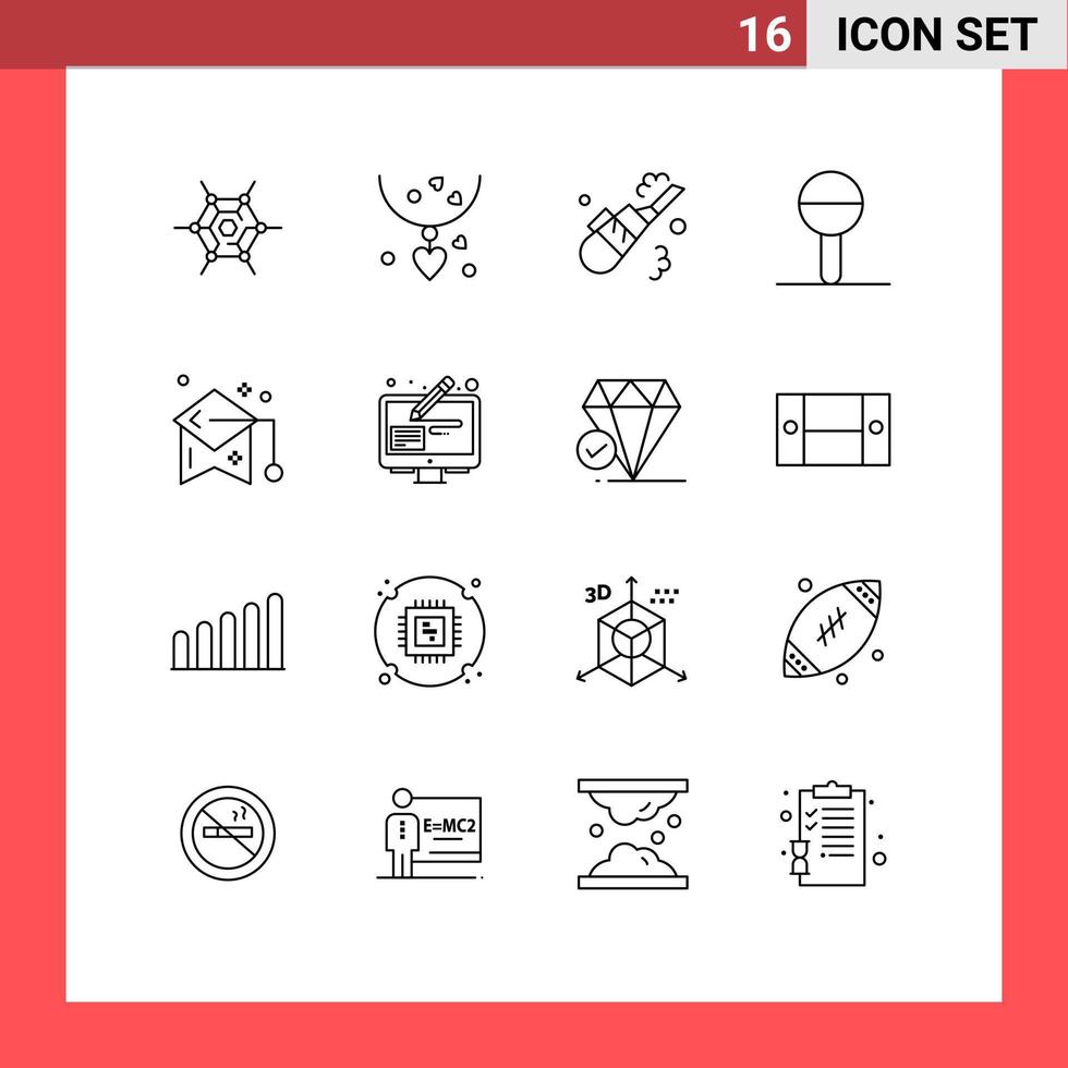 User Interface Pack of 16 Basic Outlines of graduation education cleaning rattle child Editable Vector Design Elements