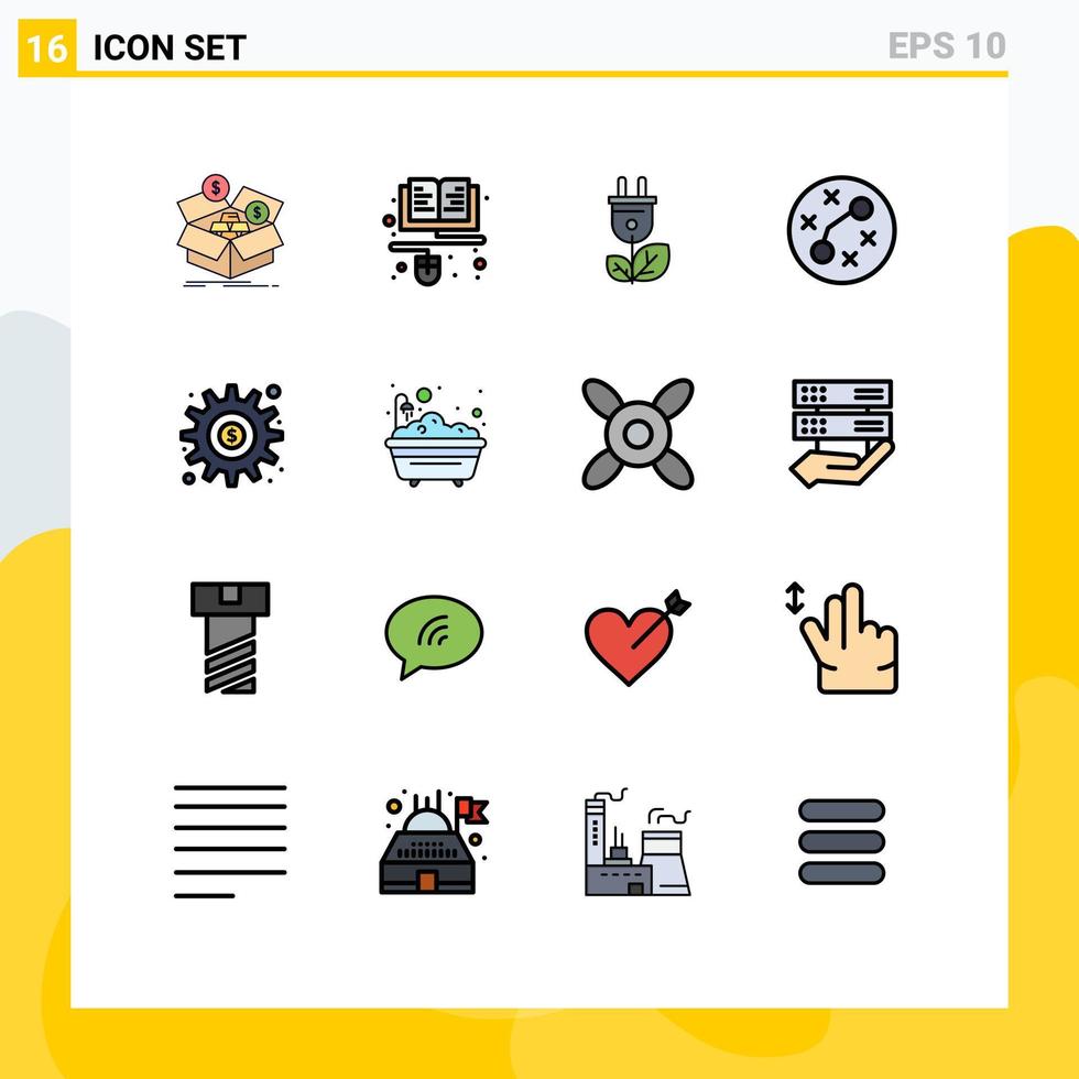 Mobile Interface Flat Color Filled Line Set of 16 Pictograms of dollar infection online germs power Editable Creative Vector Design Elements