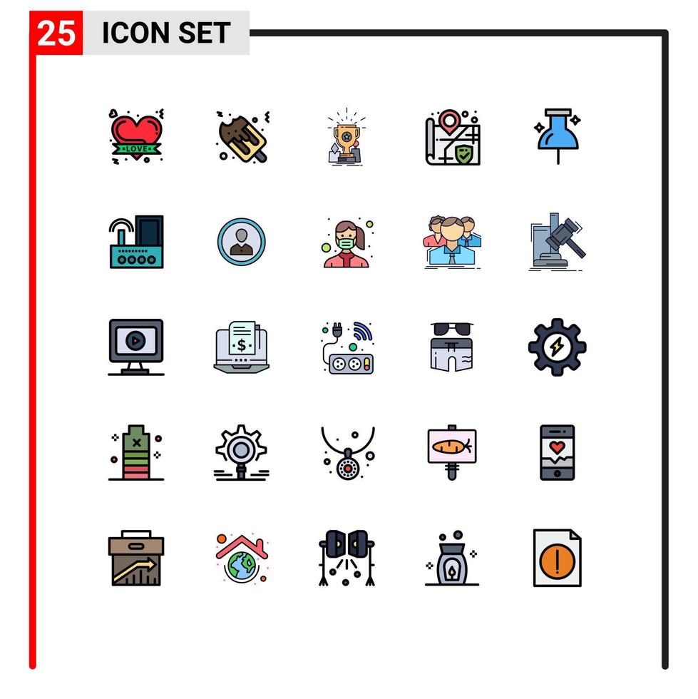 Pack of 25 creative Filled line Flat Colors of pin location award surveillance location Editable Vector Design Elements