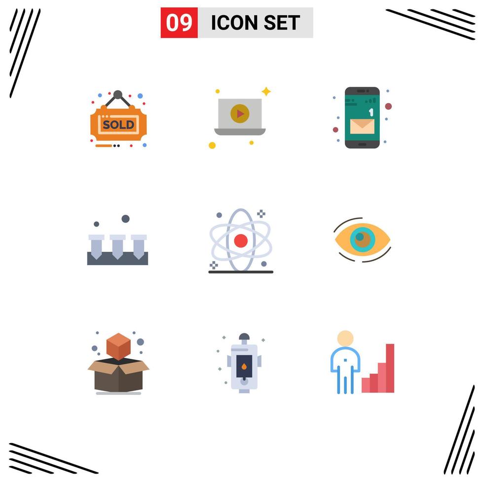 Pack of 9 Modern Flat Colors Signs and Symbols for Web Print Media such as healthcare diagnostic message atom equipment Editable Vector Design Elements