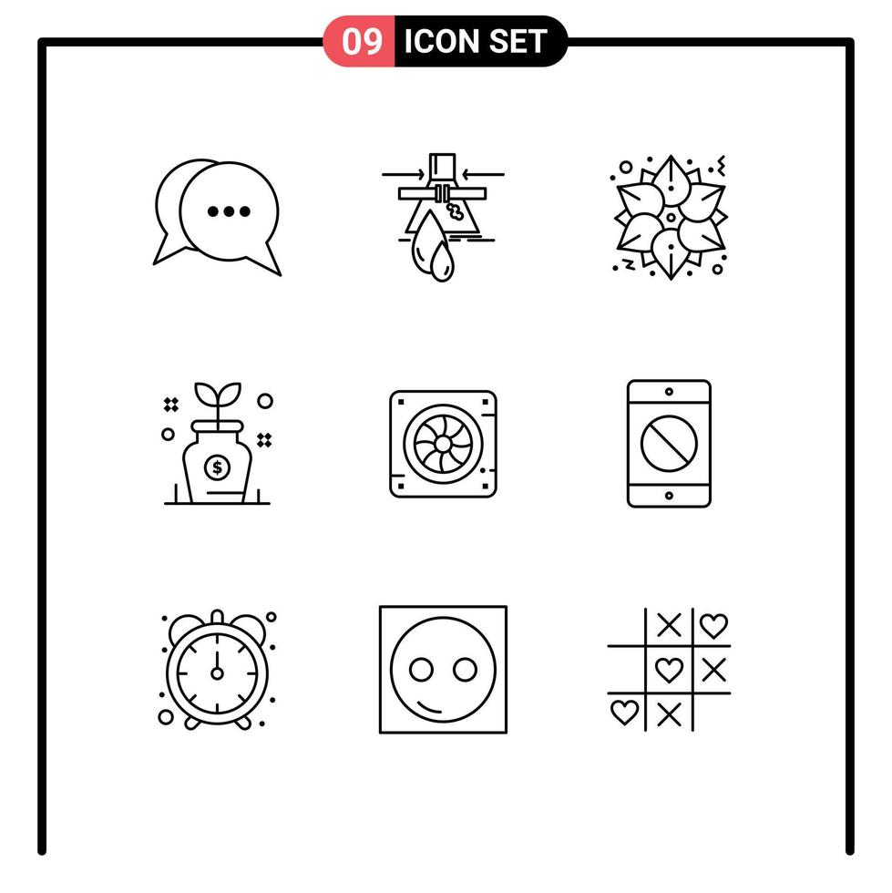 9 User Interface Outline Pack of modern Signs and Symbols of computer investment pollution growth winter Editable Vector Design Elements