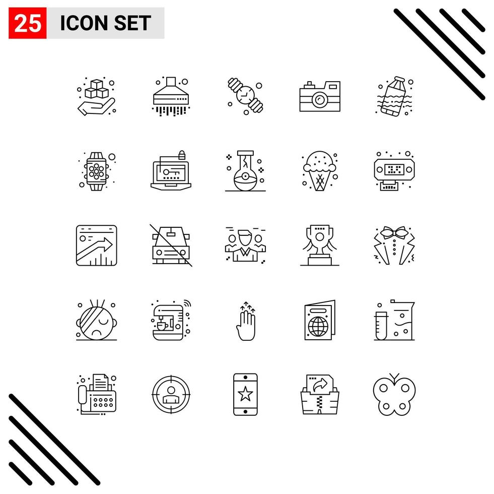 25 Universal Line Signs Symbols of waste vintage camera family time retro camera camera Editable Vector Design Elements