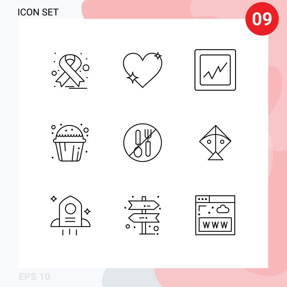 Modern Set of 9 Outlines and symbols such as spoon no analytics food cup cake Editable Vector Design Elements