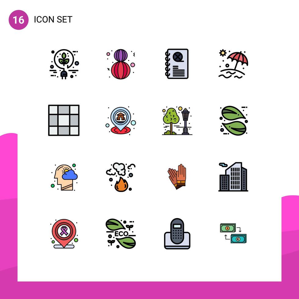 Stock Vector Icon Pack of 16 Line Signs and Symbols for gps grid cinema vacation beach Editable Creative Vector Design Elements